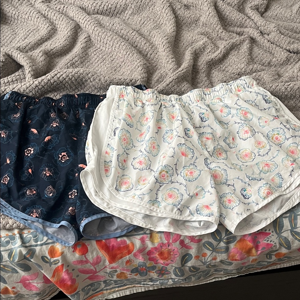 Nike Women's Athletic Shorts - Navy and White Floral (two pairs)